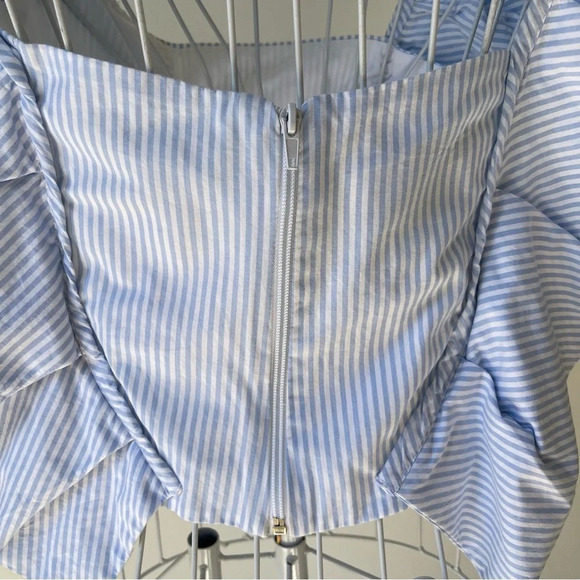 Mila Carr STRIPED RUFFLE BLOUSE sleeveless top back full zip cotton white blue 2 - Picture 3 of 10